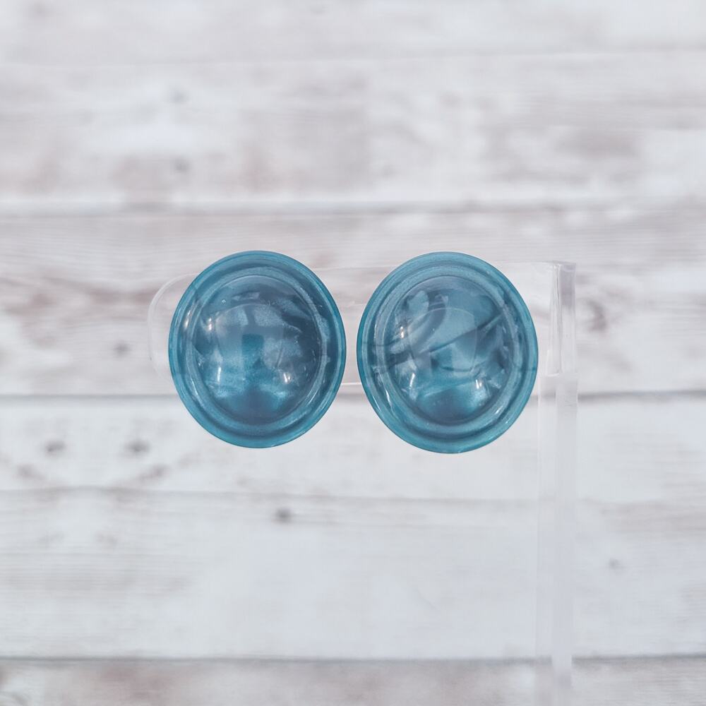 Vintage Clip On Earrings Dark Turquoise/Teal Tone Oval